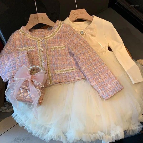 Ensembles de vêtements pour enfants, tenues douces pour filles, vêtements de princesse, 2 pièces, mode printemps-automne, robe manteau, costume Vintage