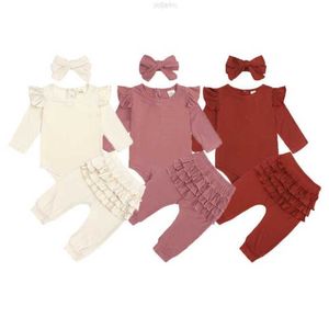 Ensembles de vêtements Contes pour enfants Ensemble de vêtements pour nouveau-né à manches longues de couleur unie avec nœud Tenues mignonnes pour bébé fille