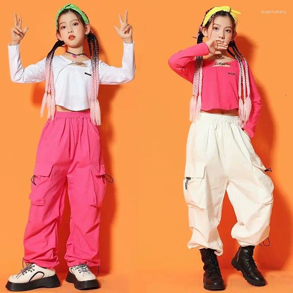 Ensembles de vêtements Enfants Adolescents Filles T-shirt à manches longues Pantalons cargo Enfants Streetwear Hip Hop Jazz Dance Stage Vêtements Costumes Survêtement