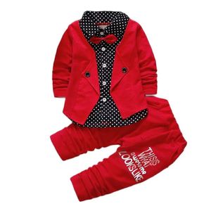 Kledingsets Kinderen Dunnere Kleding Lente Herfst Trainingspak Baby Jongens Kid Lange Mouw Gentleman Suits Kinderen T-shirt Broek 231204