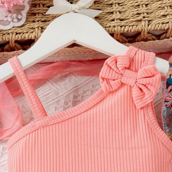 Ensembles de vêtements enfants enfant en bas âge bébé filles jupe ensemble vêtements d'été camisole débardeur fleur ceinture et chapeau 3 pièces tenue