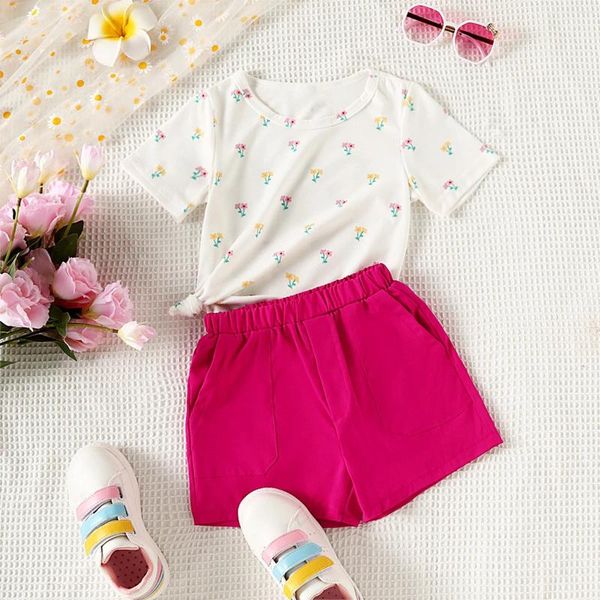 Ensembles de vêtements enfants bambin bébé filles printemps été imprimé coton à manches courtes t-shirt shorts noël fille tenue née