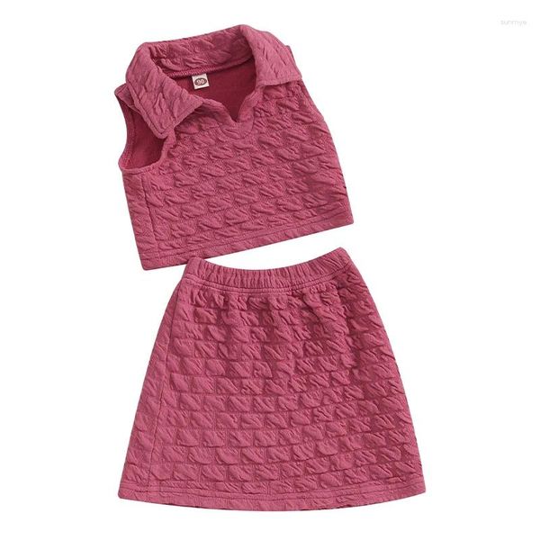 Ensembles de vêtements pour bébés filles, vêtements d'été sans manches, débardeur à revers, couleur unie, jupe trapèze, ensemble 2 pièces