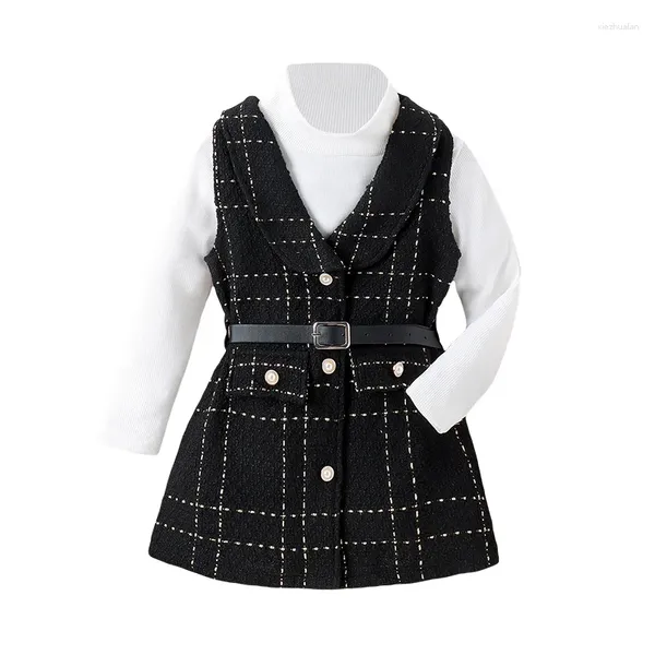 Ensembles de vêtements pour enfants en bas âge fille tenues d'automne sans manches veste ceinturée robe à manches longues hauts ensemble costume