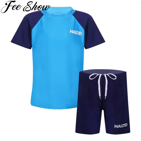 Ensembles de vêtements Kids T-shirts de maillot de bain à manches courtes à manches courtes à manches courtes à manches courtes Couleur Patchwork Set Bathing Bathing Bathwing Rashguard Swim Swimwear Athletic