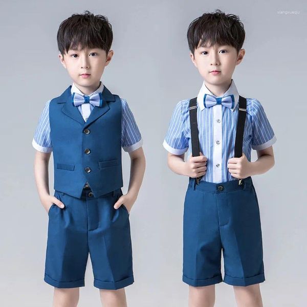 Vêtements Ensembles Kids Vest Shirt Short Tie Set Flower Boys Wedding Tuxedo Robe Gentleman Formal Party Suit Enfants Costume de remise des diplômes