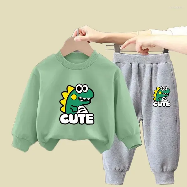 Ensembles de vêtements enfants costume chaud vêtements pour enfants enfant en bas âge coton pull haut pantalon 2 pièces ensemble garçon fille dessin animé dinosaure tenues