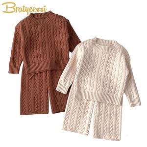 Conjuntos de ropa de punto para niños, niñas, conjunto de ropa, primavera, otoño, algodón, coreano, suéteres para bebés, pantalones, 2 piezas, ropa para niños, traje, moda, conjunto de ropa para niños 230818