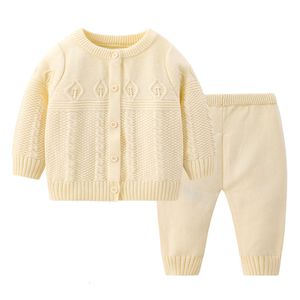 Ensembles de vêtements ensemble tricoté enfant bébé séparé printemps et automne filles pull couleur unie col rond cardigan 230915