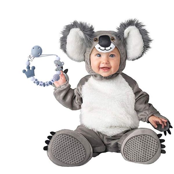 Conjuntos de ropa Koala Niños Navidad Regalo de Halloween Disfraces Infantiles Bebés Niñas Mamelucos Monos Animales Niños pequeños Ropa con cadena de chupeteCl