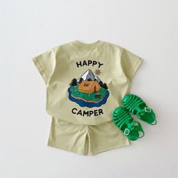 Conjuntos de ropa Corea Conjunto de verano Baby Boy Impresión de dos caras Camper Camiseta Camisetas Tops Pantalones cortos de algodón Traje deportivo para niños Ropa para niñas Trajes 230105