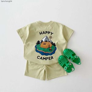 Ensembles de vêtements Corée Summer Set Baby Boy Two Side Print Camper T-shirt Tees Tops + Short en coton Kid Sports Suit Bebe Baby Girl Vêtements Tenues