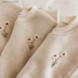 Ensembles de vêtements Corée hiver bébé filles vêtements ensemble fleur polaire pull sweat + pantalon ensemble filles chaud survêtement enfant en bas âge fille vêtements OutfitL231202