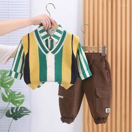 Ensembles de vêtements coréens pour bébé garçon set printemps automne automne verticale cardigan tricot gilet pantalon kid