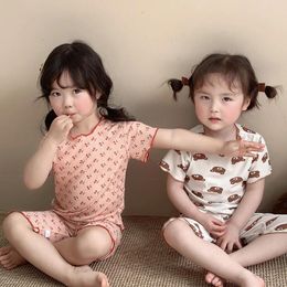 Kledingsets Koreaans babymeisje zomer pyjama set dunne tweedelig pak polka dot printing home kleding causale kinderbeer slaapkleding