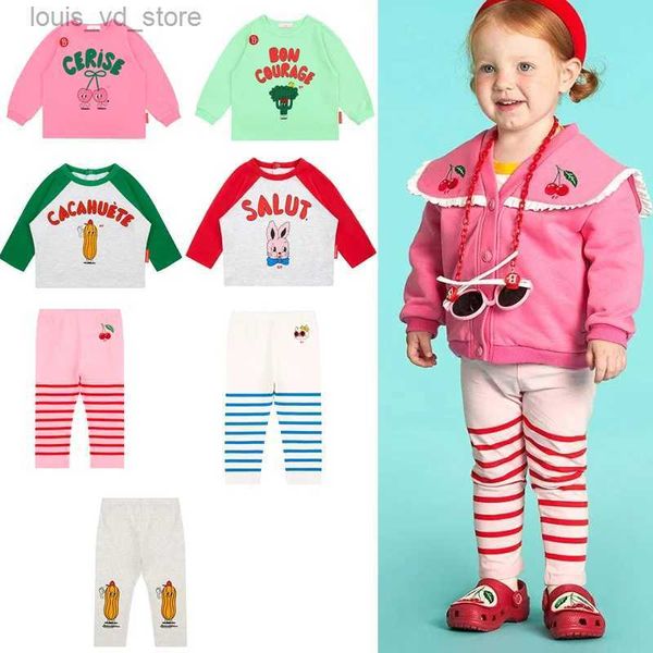 Conjuntos de ropa Coreana Baby Girl T Shirts y Leggings 2023 Otoño Bebe Marca Impreso Niños Camiseta de manga larga Niños Dibujos animados Top Pant Ropa T231204