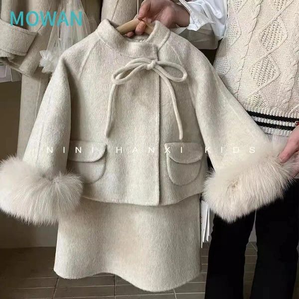 Sets de ropa Chaqueta de lana de niños coreanos Autumn y Winter Style Western Vest Falda Fur Edge Coat Tendencia