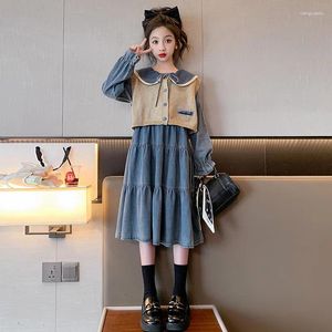 Ensembles de vêtements coréens pour enfants, jupe en jean, jupe en jean, manches longues, robe deux pièces, printemps-automne, 2023