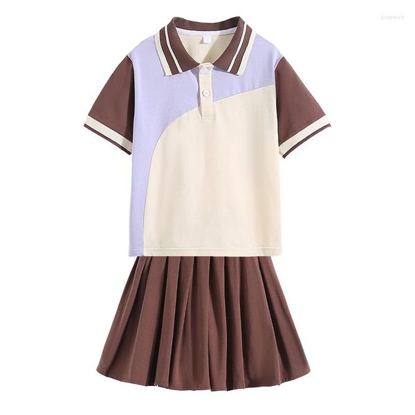 Conjuntos de ropa de estilo japonés coreano para niño, camisa Polo informal para niña, conjunto de falda plisada, uniforme escolar de verano