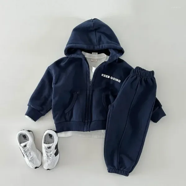 Vêtements de vêtements coréens Kids Boys Jogger Set Baby Workout Veste Sweat Hoodie Soutrage élastique Full Zip Hooded Child Tracksuit 1-6T