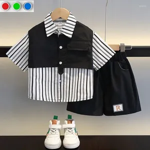 Ensembles de vêtements coréens Kids Cotton Vêtements garçons Stripe Sumy Tripefits Baby Boy Boy Short Short Patchwork Short 2 PC 2-11 Y