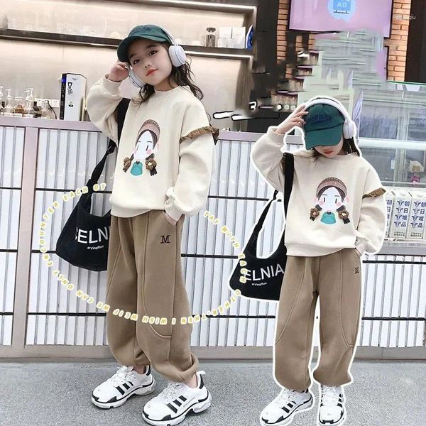 Ensembles de vêtements coréens printemps automne junior fille 2pcs tenue adolescente dessin animé swetshirts coton pantalon crayon