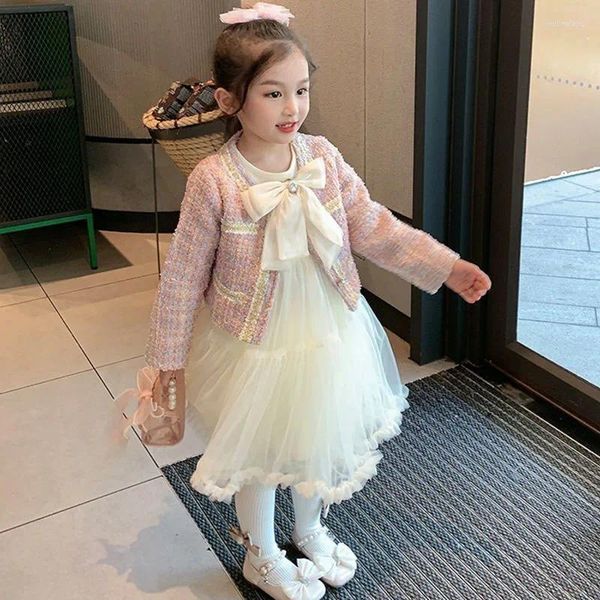 Conjuntos de ropa Estilo coreano Baby Girls Cardigan Princesa Vestido de manga larga 2PCS Set Party Wear