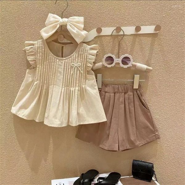 Ensembles de vêtements Style coréen pour filles, vêtements d'été mignons, T-shirts à manches à volants, hauts et shorts pour filles, costume 2 pièces pour enfants de 2 à 8 ans