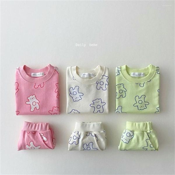 Ensembles de vêtements style coréen petit garçon fille ensemble de vêtements adorable conception d'ours bébé t-shirt costume à manches courtes hauts shorts 0-3ans tenues pour tout-petits