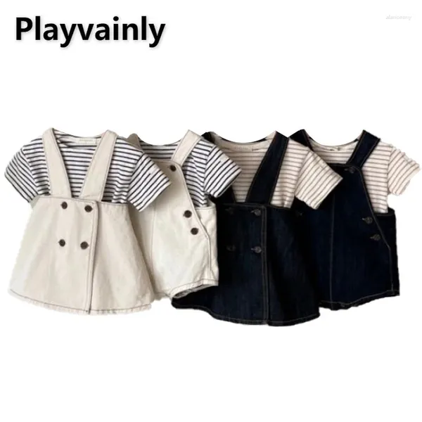 Conjuntos de ropa estilo coreano verano bebé niña niño ropa cuello redondo negro café azul camisetas Beige oscuro monos niño E254