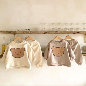 Ensembles de vêtements coréen enfant en bas âge enfants dessin animé ours imprimer ensemble de vêtements décontracté bébé garçons filles coton chemises hauts pantalons 2 pièces enfants vêtements de maison