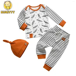 Ensembles de vêtements Kukitty Born Baby Boy Toddler Vêtements imprimées Pantalons à manches longues 3pcs