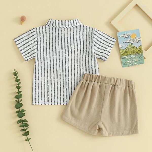 Conjuntos de ropa Kupretty Niño Bebé Niño Ropa de verano Rayas Retro Manga corta Botón Camisa Sólida Pantalones cortos Conjunto