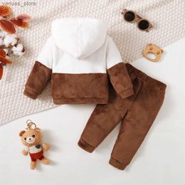 LAPA 3M-24M Winter Nieuwe Flanel Jongensoutfit Baby Jongens Schattige Pluche Beer Lange Mouw Capuchon Top + Broek 2 STUKS Set Baby Casual Pak