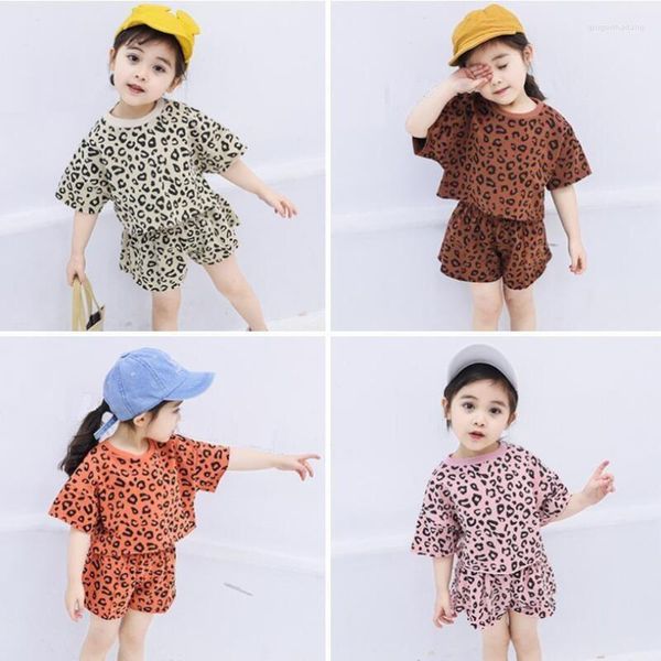 Conjuntos de ropa, camiseta con estampado de leopardo, pantalones cortos, conjunto de 2 piezas para niñas pequeñas, ropa de verano para niñas pequeñas, traje para niños JW7366