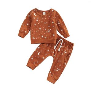 Conjuntos de ropa Lioraitiin 0-24 meses nacido bebé niño niña 2 piezas chándal unisex luna estrella estampado manga larga jersey camisa pantalones casuales
