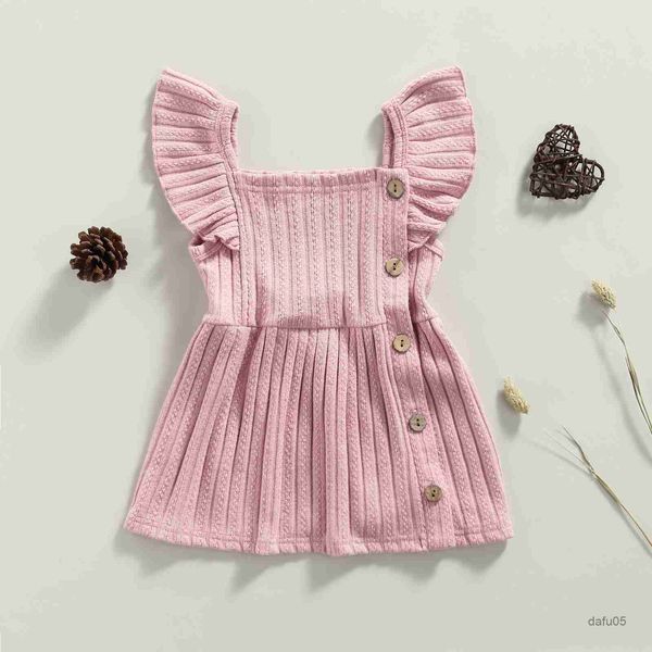 Ensembles de vêtements lioraitiin 0-24m bébé bébé fille décontractée Robe de princesse solide collier mouche à mouche Vêtements rose / beige / kaki r230814