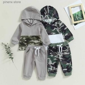 Kledingsets Lioraitiin 0-24M pasgeboren babyjongen 2-delig trainingspak Camouflage Patchwork lange mouw hoodie sweatshirt broek