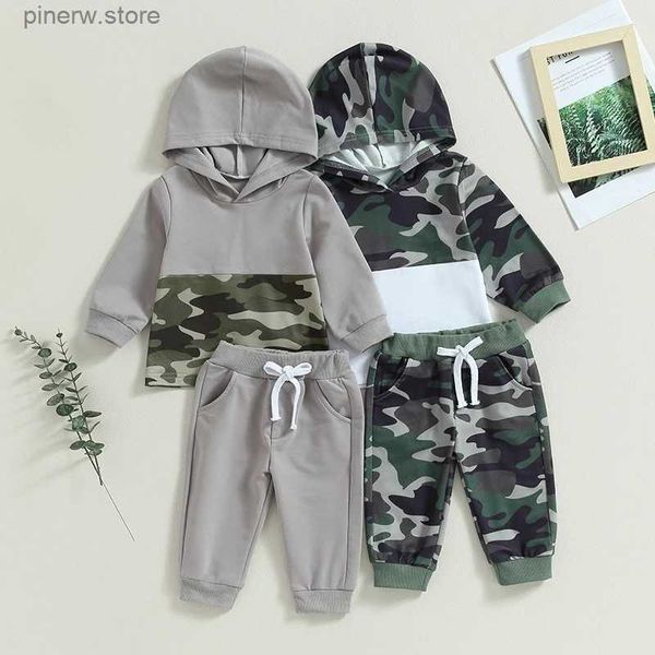 Ensembles de vêtements Lioraitiin 0-24M nouveau-né bébé garçon 2 pièces survêtement Camouflage Patchwork manches longues sweat à capuche pantalon
