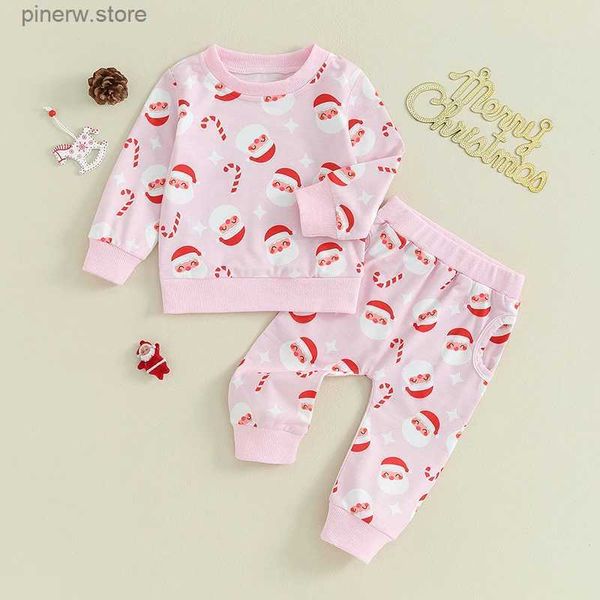 Conjuntos de ropa Lioraitiin 0-3Y Niño Bebé Niña Ropa de Navidad Conjunto Santa Candy Cane Manga larga Cuello redondo Sudadera Tops Pantalones