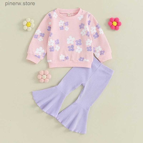 Conjuntos de ropa Lioraitiin 3M-4Y Baby Girl Trajes de otoño Manga larga Estampado floral Jersey Tops Pantalones acampanados Conjunto Ropa de primavera para niños pequeños