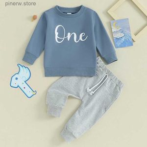 Kledingsets Lioraitiin Baby Jongens Verjaardagsoutfits Briefprint Sweatshirts met ronde hals en lange mouwen en lange broeken 2-delige kledingset