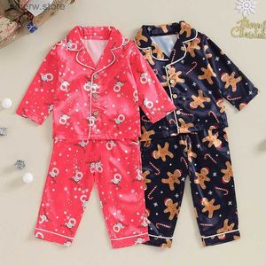 Kledingsets Lioraitiin Kid Meisjes Jongens Kerst Pyjama Set Gingerbread Man Elanden Lange Mouw Tops Lange Broek 2 Stuks Lounge pak Nachtkleding