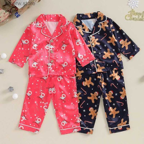 Ensembles de vêtements Lioraitiin Kid Girls Boys Pyjamas de Noël Set Gingerbread Man Elk Hauts à manches longues Pantalons longs 2PCS Lounge Suit Vêtements de nuit