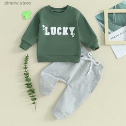 Conjuntos de ropa Lioraitiin Conjuntos de trajes de día irlandés para niños pequeños Conjuntos de camisetas bordadas con trébol de hojas y letras de manga larga + Conjuntos de pantalones con cordón