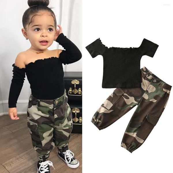 Ensembles de vêtements Listenwind 1-6Y enfants enfants filles vêtements ensemble tenues en bas âge volants épaule crop tops camo pantalon été D08