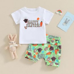 Kledingsets Luisterwind Baby Boy Easter Outfits Korte mouw koe wortelprint t-shirt en pocket shorts set peuter kleren voor 0-3 jaar