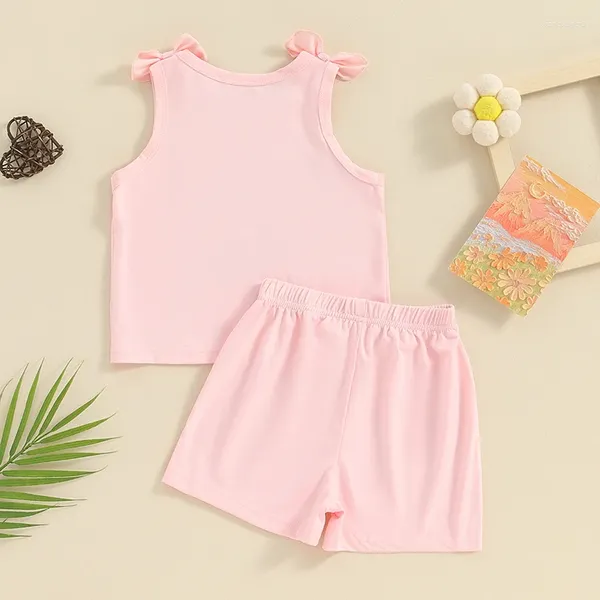 Ensembles de vêtements Little Baby Girl Summer Col rond sans manches Lettre Imprimer Débardeur élastique avec short de couleur unie Outfit Ensemble de vêtements