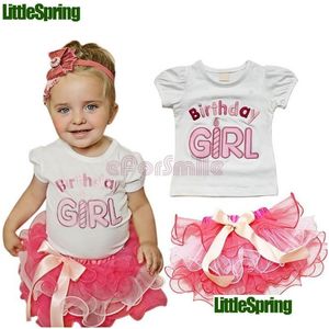 Conjuntos de ropa Pequeña niña de cumpleaños para el verano Bordado Letra Camiseta de algodón puro Tutu Cake Falda 2 unids Bebé Trajes para niños 90-130 T577 Dr Dhzy7