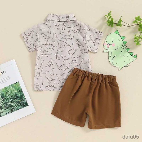 Ensembles de vêtements Little Boy Summer 2 pièces Set Set à manches courtes Dinosaur Bouton Shirt Offre + Shorts de taille élastique